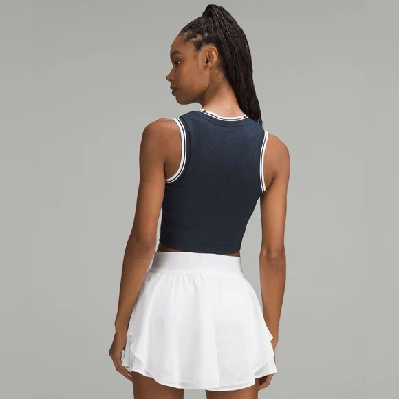 Lululemon Varsity Scoop Neck Cropped Tennis Tank Top Medium Support B/C Cup Navy - Picture 3 of 6